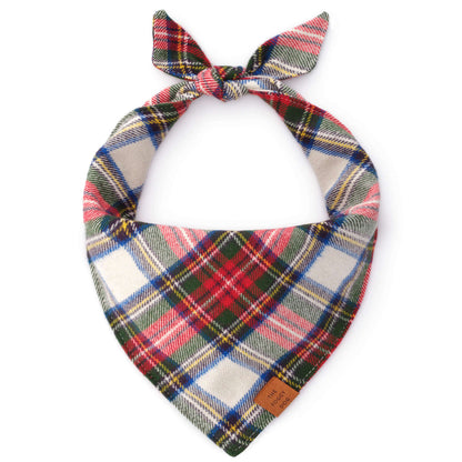 White, Green & Red Plaid Double-Layer Flannel Dog Bandana