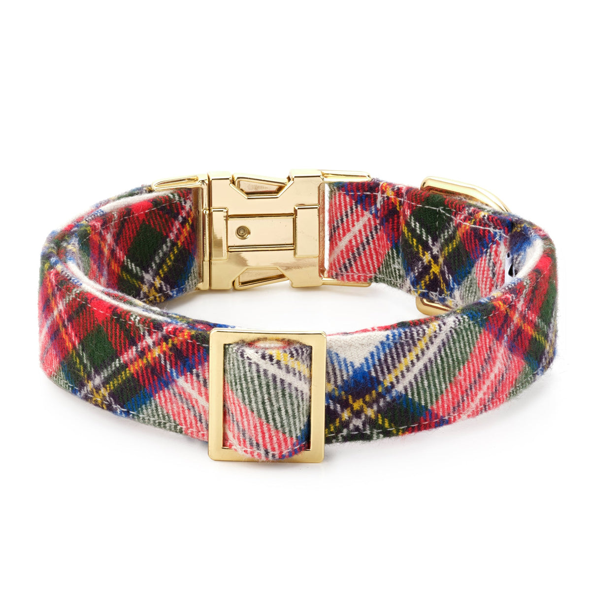 Red & Navy Tartan Plaid Cotton Dog Collar with Gold Hardware
