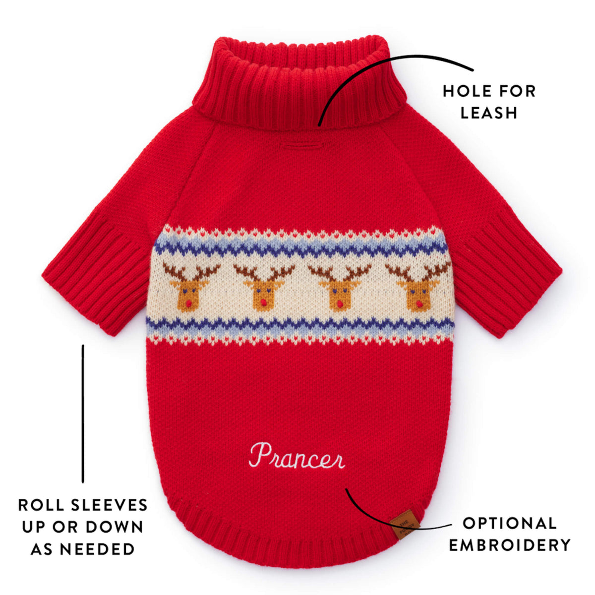 Red Reindeer Fair Isle Knit Dog Sweater, Turtleneck Pullover