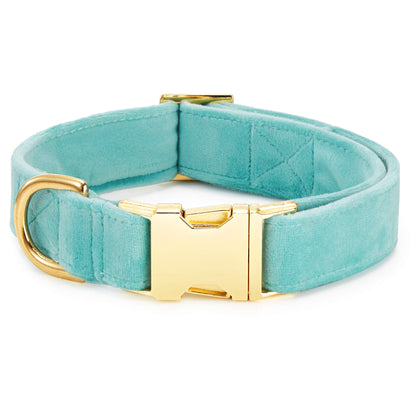 Aqua Blue Velvet Dog Collar, Sizes XS to Large