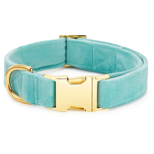Aqua Blue Velvet Dog Collar, Sizes XS to Large