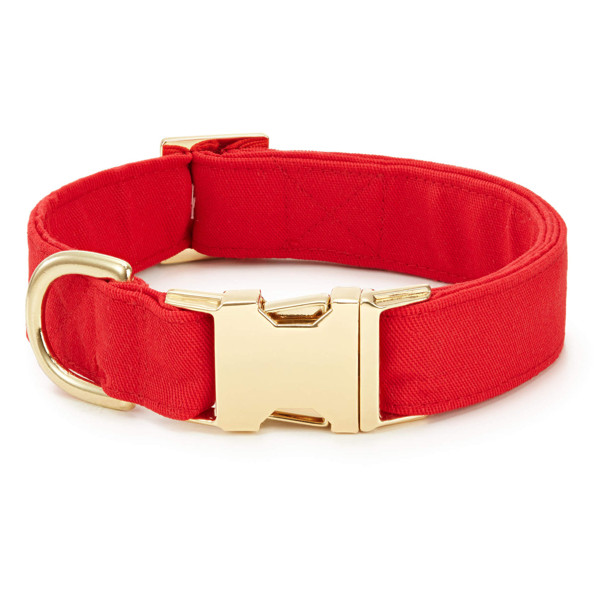 Ruby Red Cotton Dog Collar with Gold Hardware