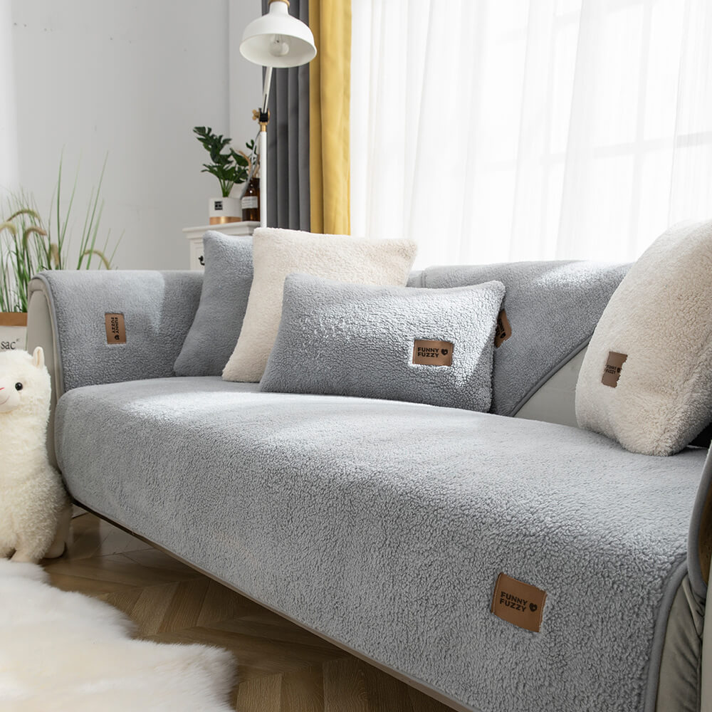 Waterproof Faux Sherpa Fleece Couch Cover with Non-Slip Back
