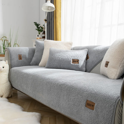 Waterproof Faux Sherpa Fleece Couch Cover with Non-Slip Back