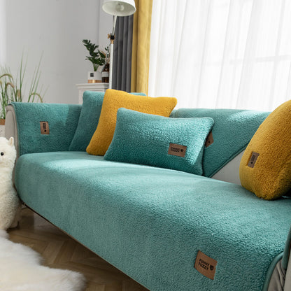Waterproof Faux Sherpa Fleece Couch Cover with Non-Slip Back