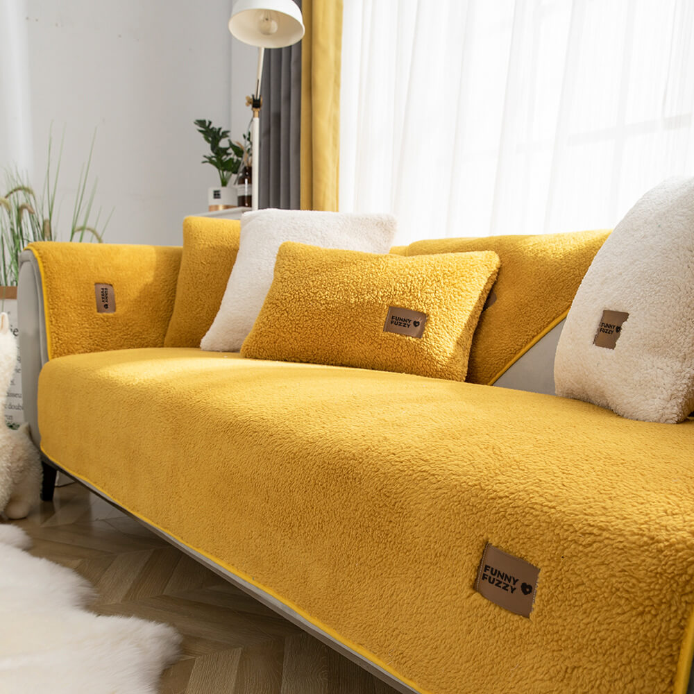 Waterproof Faux Sherpa Fleece Couch Cover with Non-Slip Back