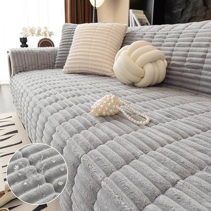 Waterproof One-Piece Flannel Sofa Cover with Quilted Look