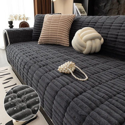 Waterproof One-Piece Flannel Sofa Cover with Quilted Look