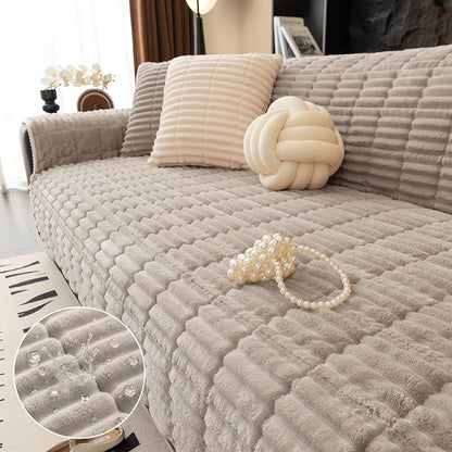 Waterproof One-Piece Flannel Sofa Cover with Quilted Look
