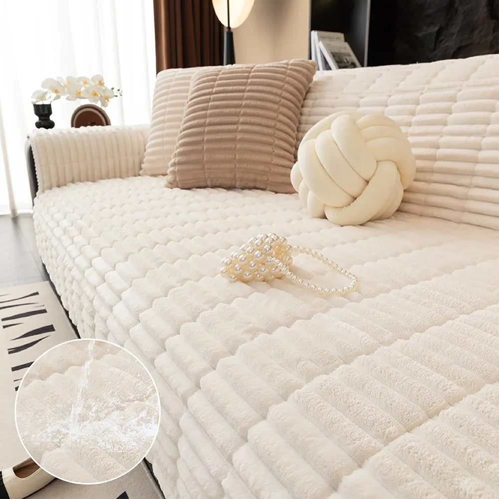Waterproof One-Piece Flannel Sofa Cover with Quilted Look