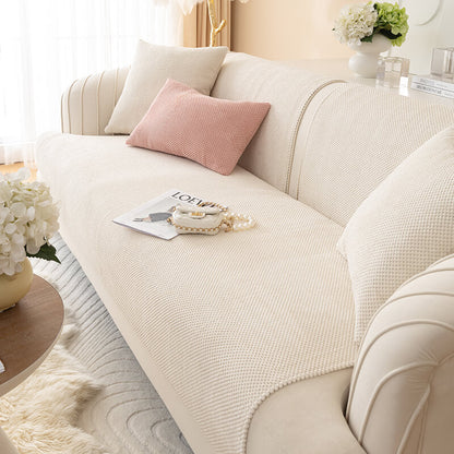 Solid Color Plush Couch Cover, Non-Slip Furniture Protector