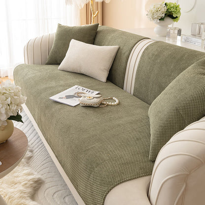 Solid Color Plush Couch Cover, Non-Slip Furniture Protector