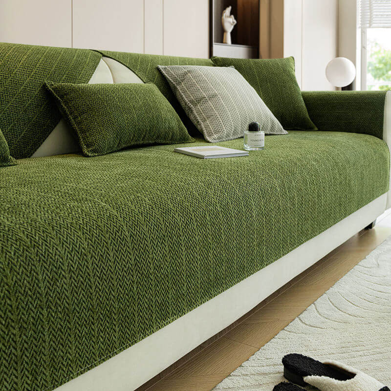 Herringbone Chenille Couch Cover with Non-Slip Back, Scratch Resistant