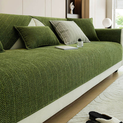 Herringbone Chenille Couch Cover with Non-Slip Back, Scratch Resistant