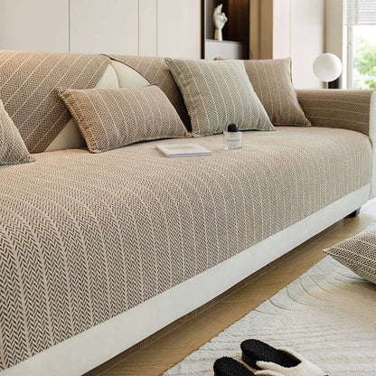 Herringbone Chenille Couch Cover with Non-Slip Back, Scratch Resistant