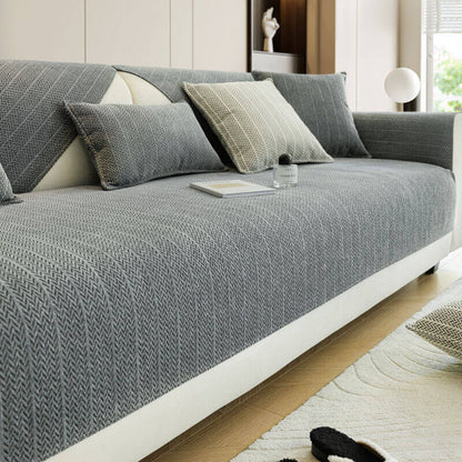 Herringbone Chenille Couch Cover with Non-Slip Back, Scratch Resistant
