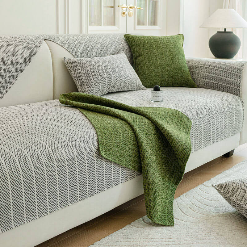 Herringbone Chenille Couch Cover with Non-Slip Back, Scratch Resistant