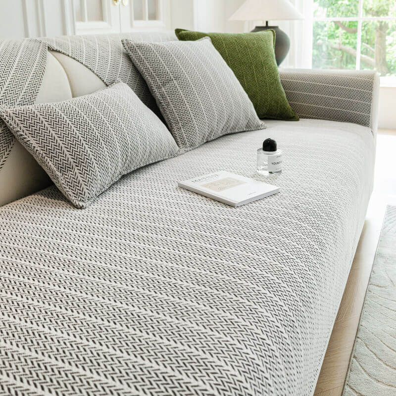 Herringbone Chenille Couch Cover with Non-Slip Back, Scratch Resistant