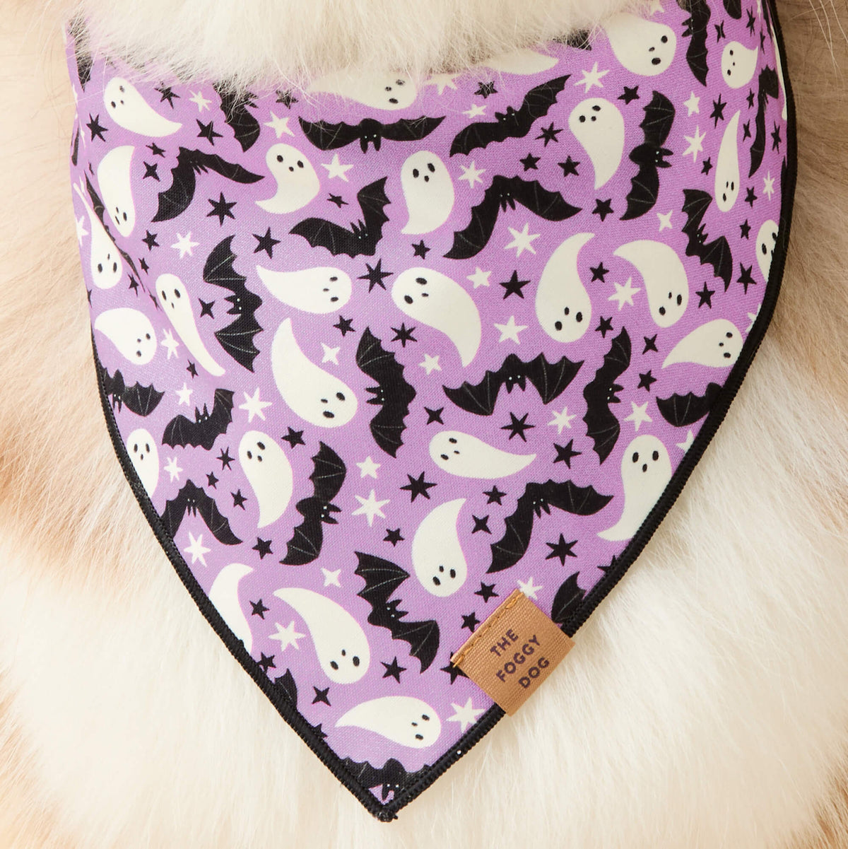 Lilac Ghost & Bat Halloween Reversible Dog Bandana, Triangle Tie