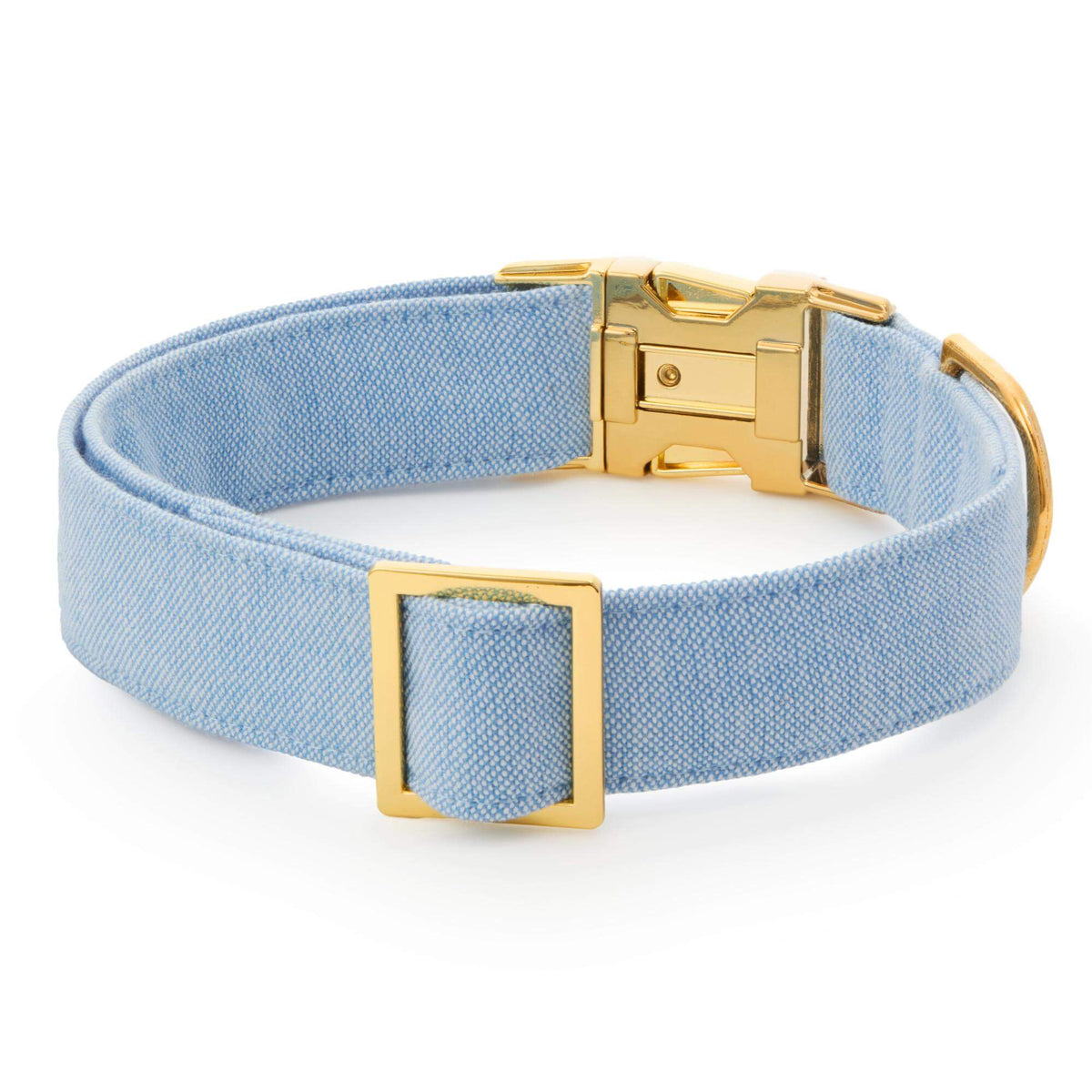 Blue Chambray Cotton Dog Collar with Brass D-Ring