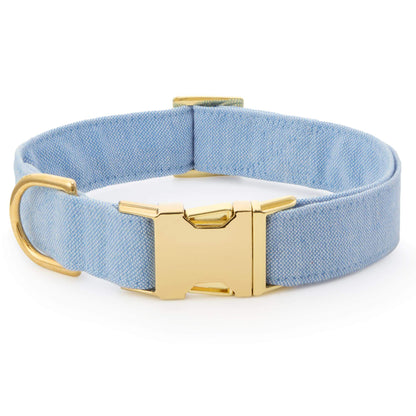 Blue Chambray Cotton Dog Collar with Brass D-Ring