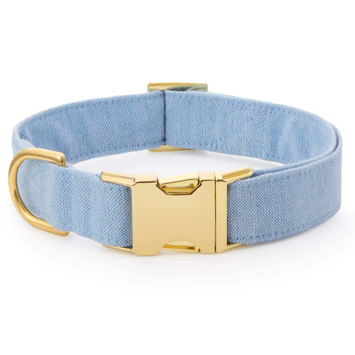 Blue Chambray Cotton Dog Collar with Brass D-Ring