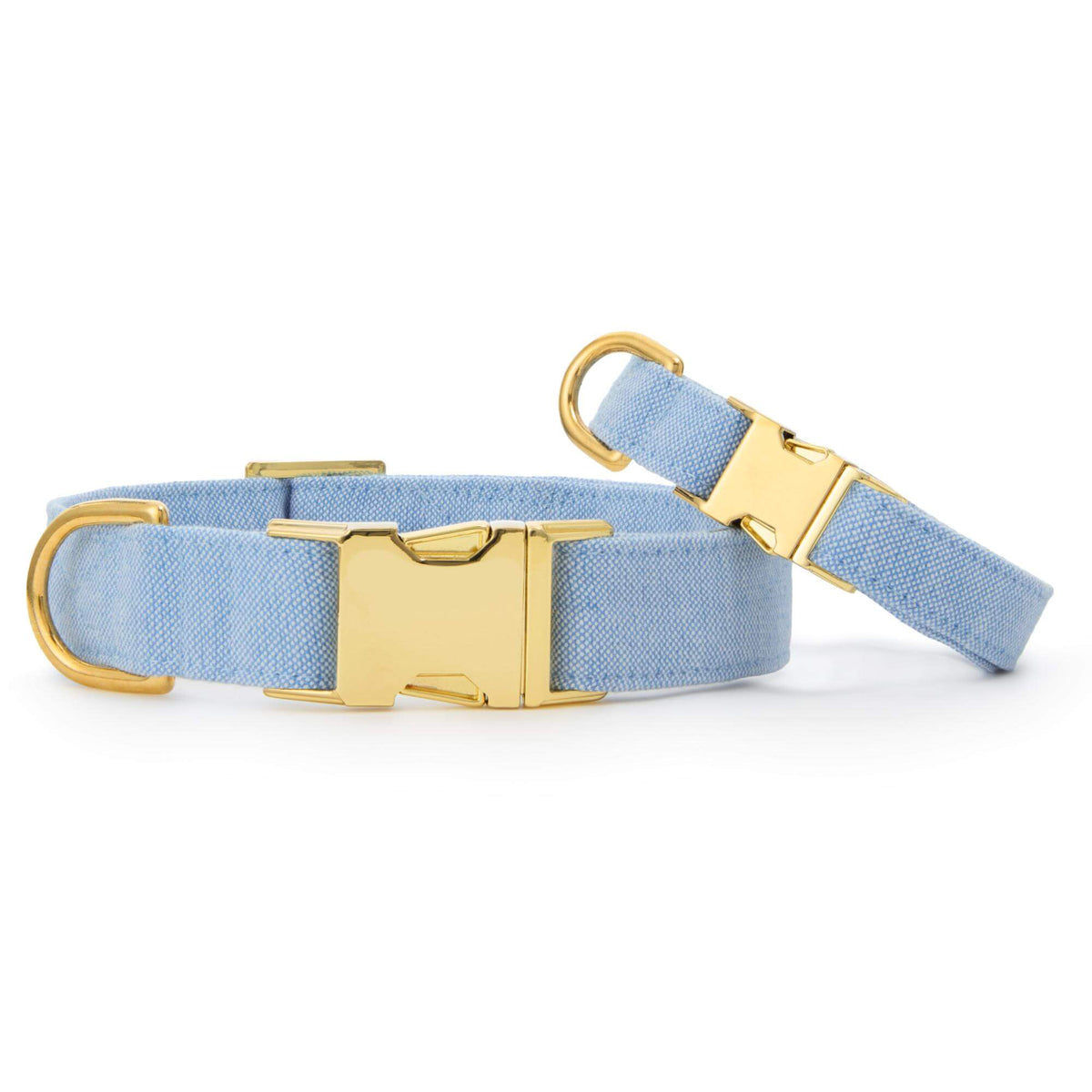 Blue Chambray Cotton Dog Collar with Brass D-Ring