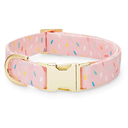 Pink Sprinkles Print Cotton Dog Collar with Gold Hardware