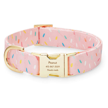 Pink Sprinkles Print Cotton Dog Collar with Gold Hardware