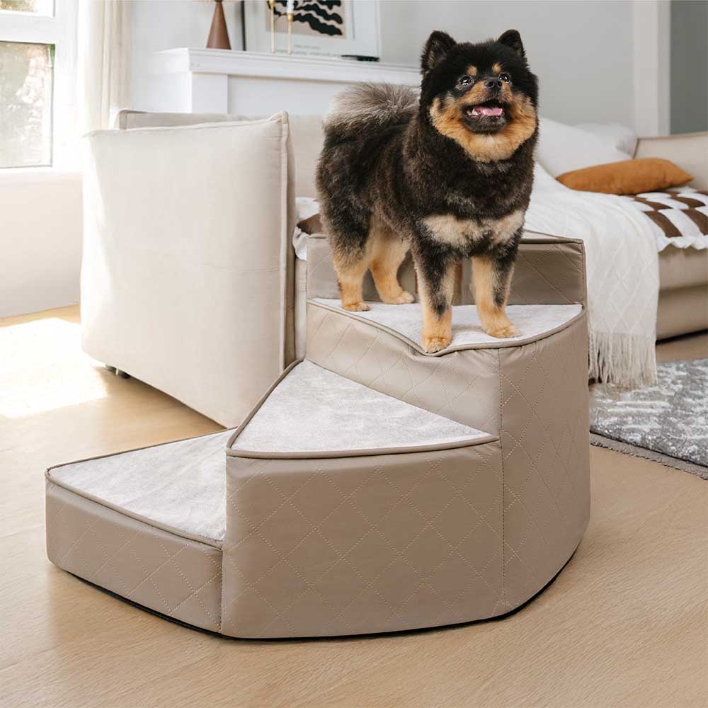 Faux Leather Spiral Dog Stairs for Bed and Sofa, 2-4 Steps