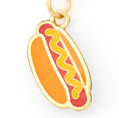 Hot Dog Shaped Dog Collar Charm, Gold Plated Steel