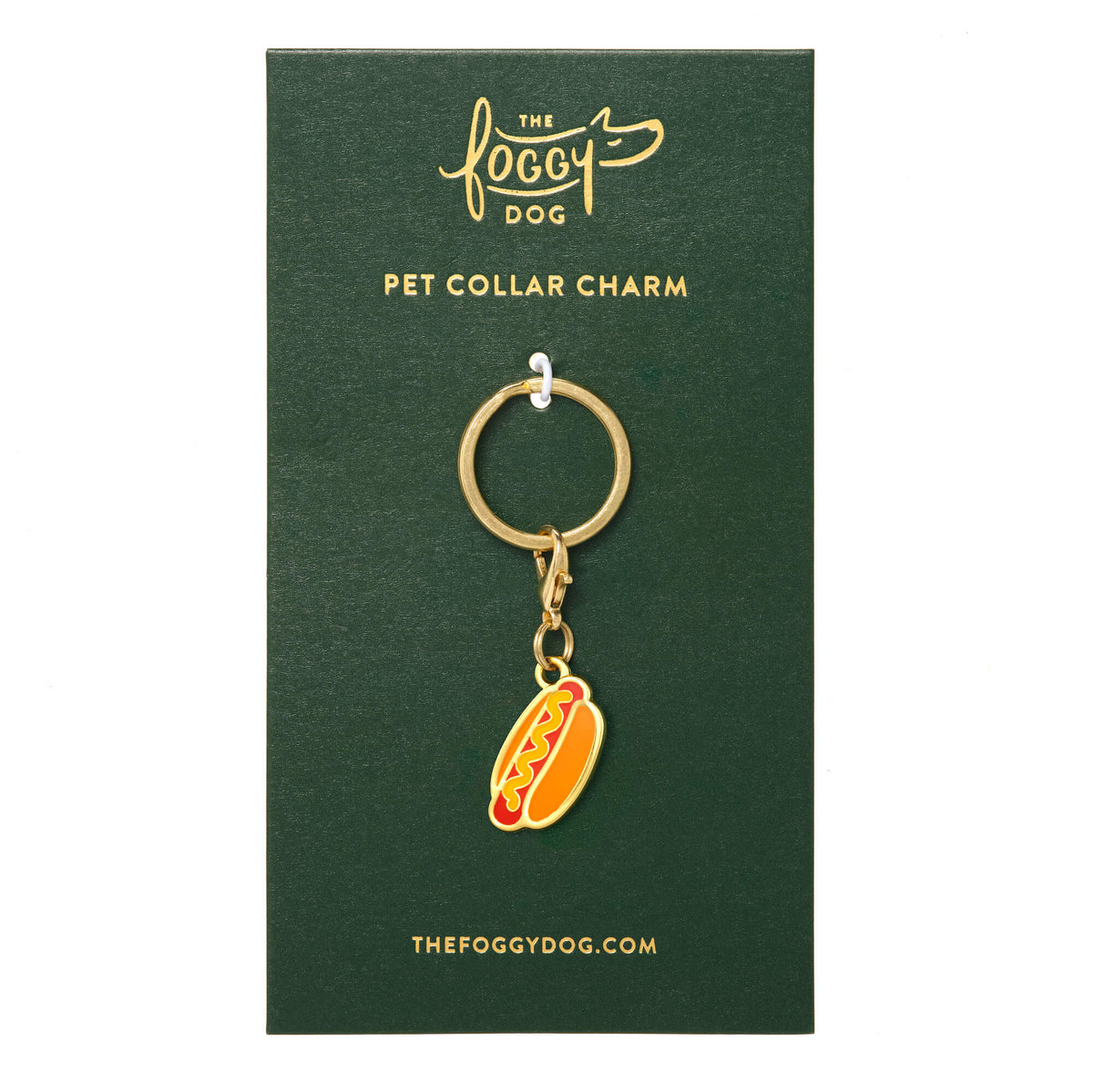 Hot Dog Shaped Dog Collar Charm, Gold Plated Steel