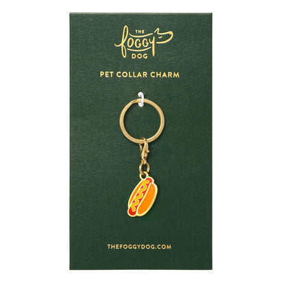Hot Dog Shaped Dog Collar Charm, Gold Plated Steel