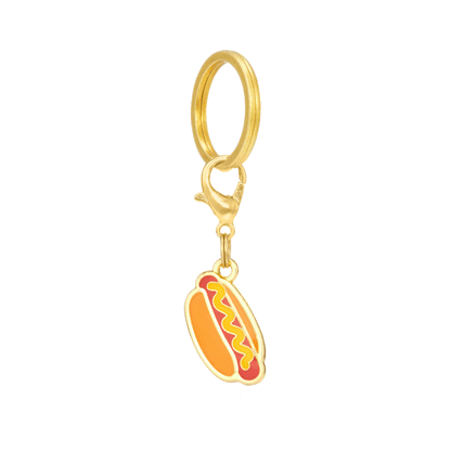 Hot Dog Shaped Dog Collar Charm, Gold Plated Steel