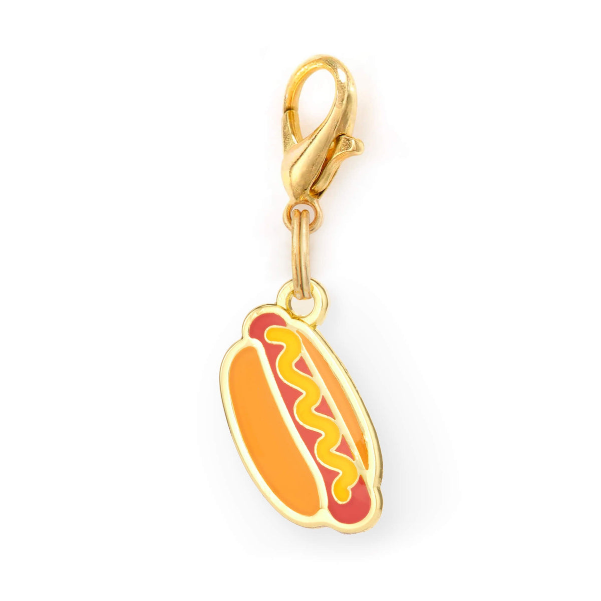 Hot Dog Shaped Dog Collar Charm, Gold Plated Steel