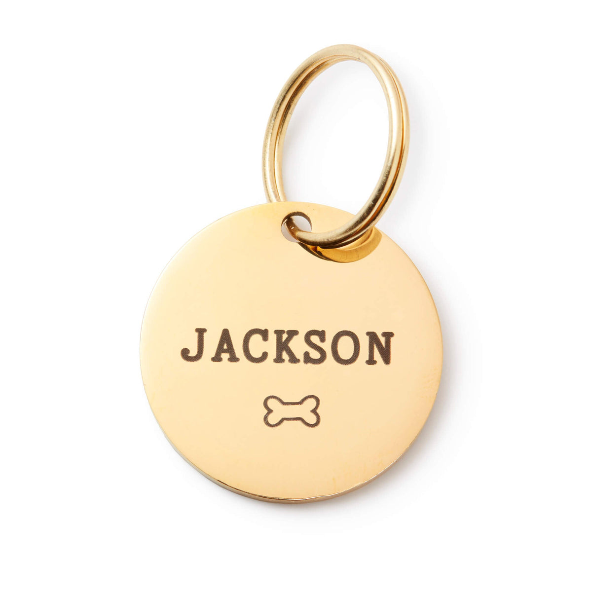 Round Pet ID Tag with Bone Icon, Gold-Tone Stainless Steel