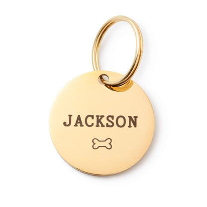 Round Pet ID Tag with Bone Icon, Gold-Tone Stainless Steel