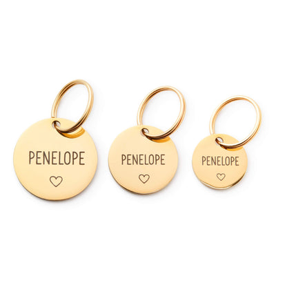 Round Pet ID Tag with Heart Icon, Gold-Tone Stainless Steel