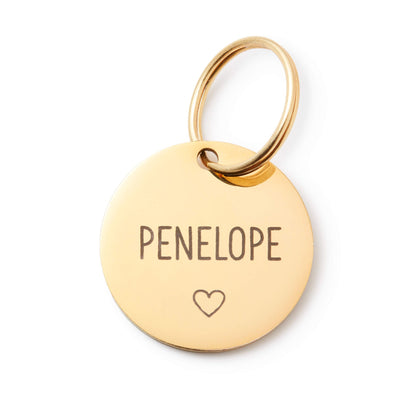 Round Pet ID Tag with Heart Icon, Gold-Tone Stainless Steel