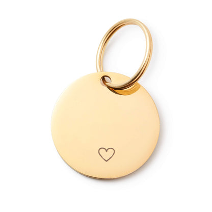 Round Pet ID Tag with Heart Icon, Gold-Tone Stainless Steel