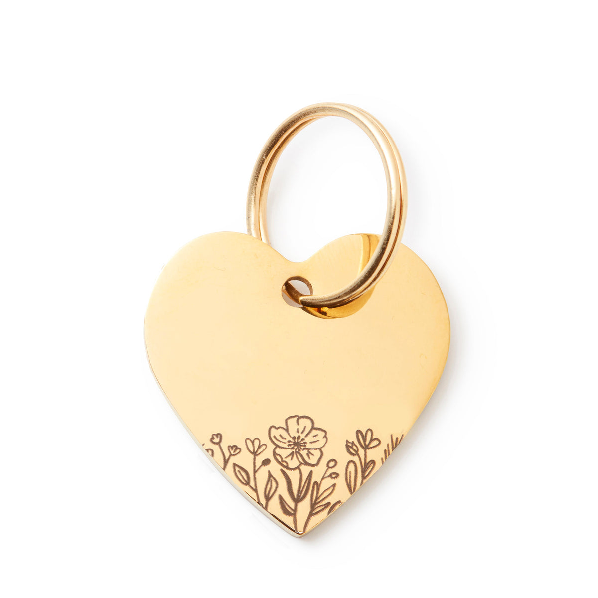 Heart Shaped Wildflower Pet ID Tag, Gold-Tone Stainless Steel
