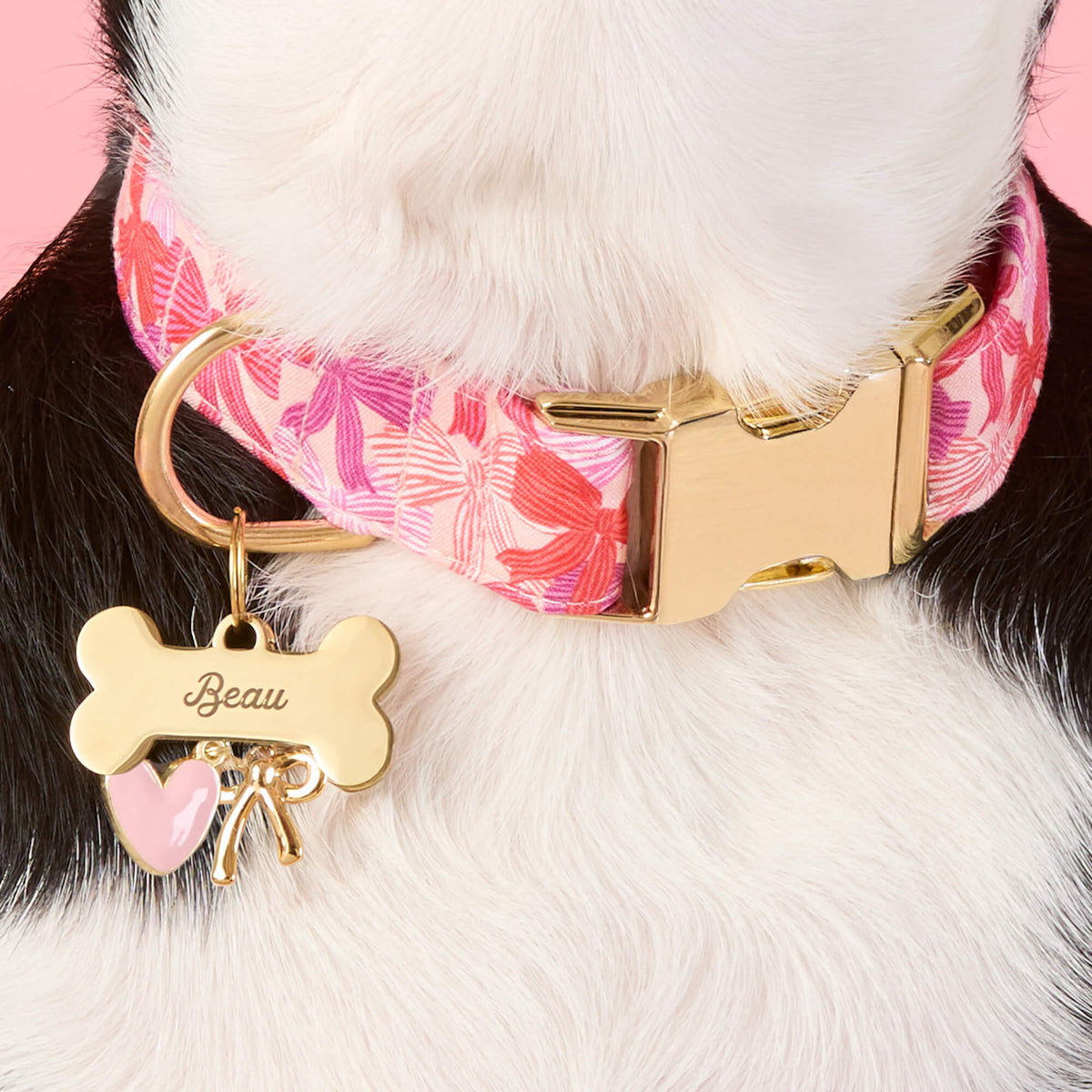 Pink Heart Dog Collar Charm, Gold Plated Stainless Steel