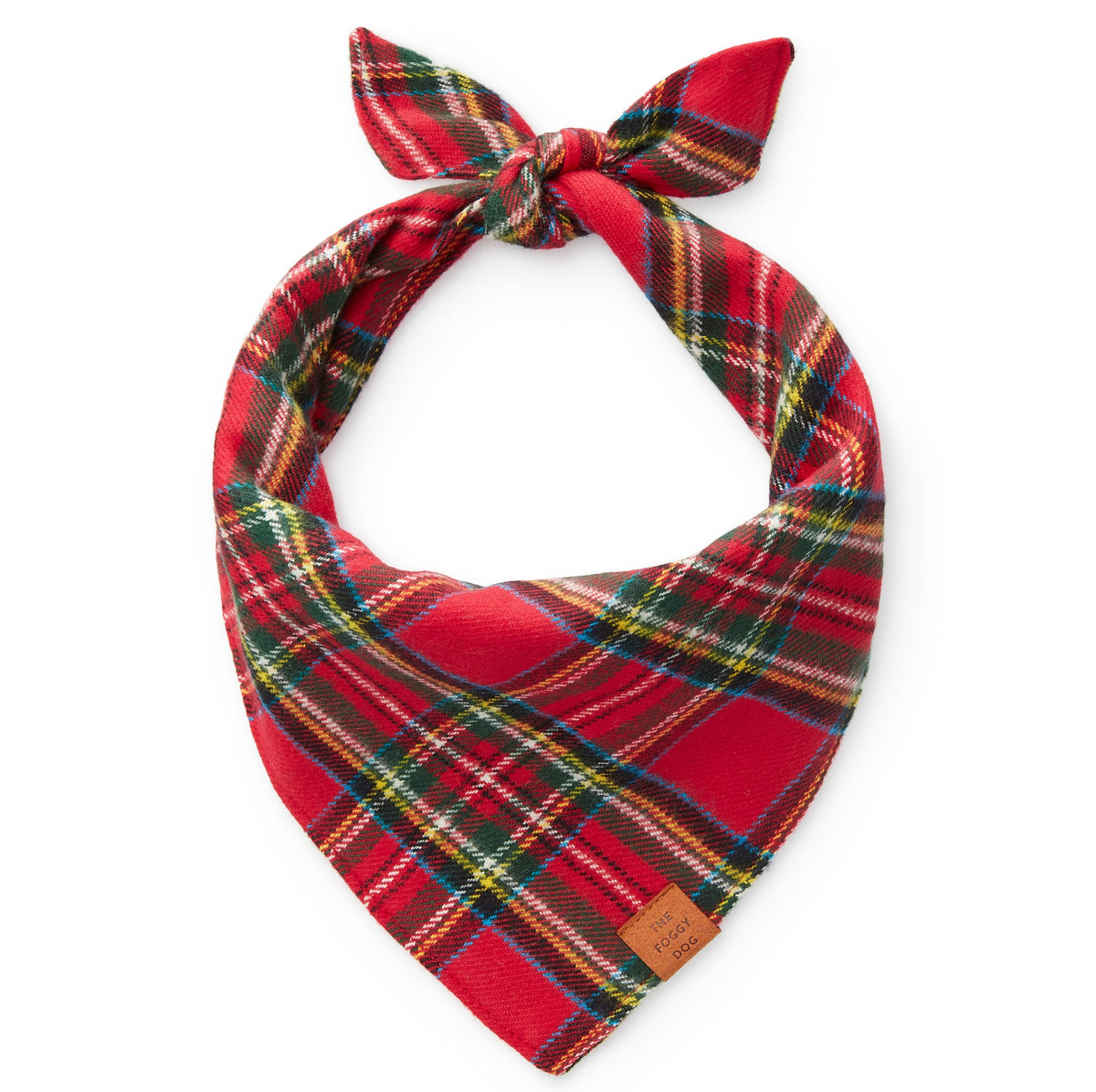 Red Tartan Plaid Flannel Dog Bandana, Tie-On Triangle Shape