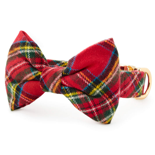 Red Tartan Plaid Flannel Dog Collar with Removable Bow Tie