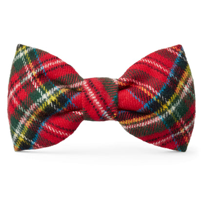 Red Tartan Plaid Flannel Dog Bow Tie, Collar Attachment