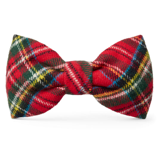 Red Tartan Plaid Flannel Dog Bow Tie, Collar Attachment