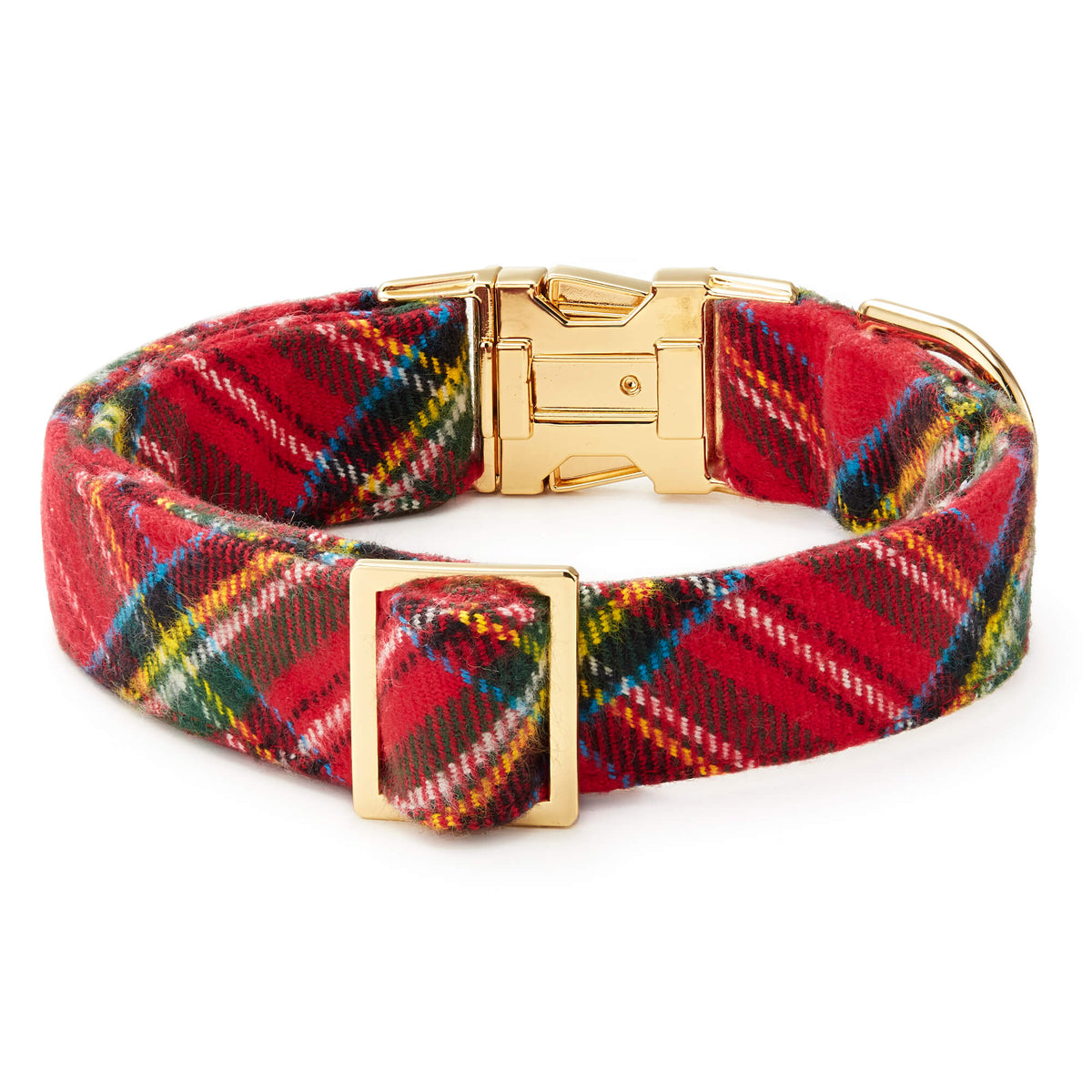 Red Tartan Plaid Flannel Dog Collar with Brass D-Ring