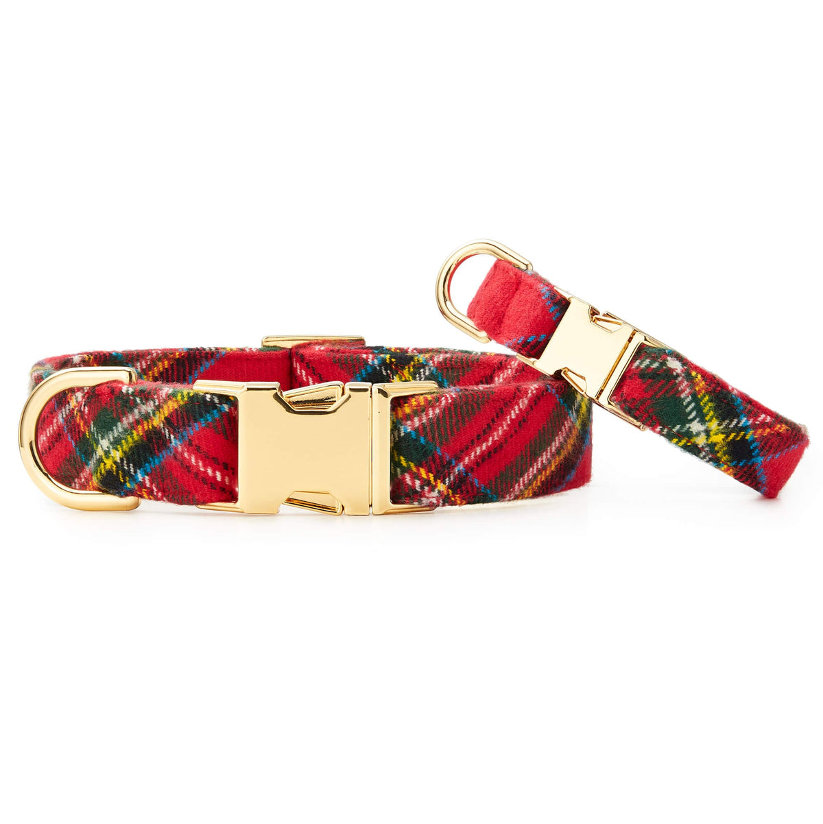 Red Tartan Plaid Flannel Dog Collar with Brass D-Ring