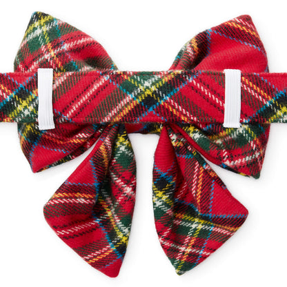 Red Tartan Plaid Flannel Dog Collar with Removable Lady Bow