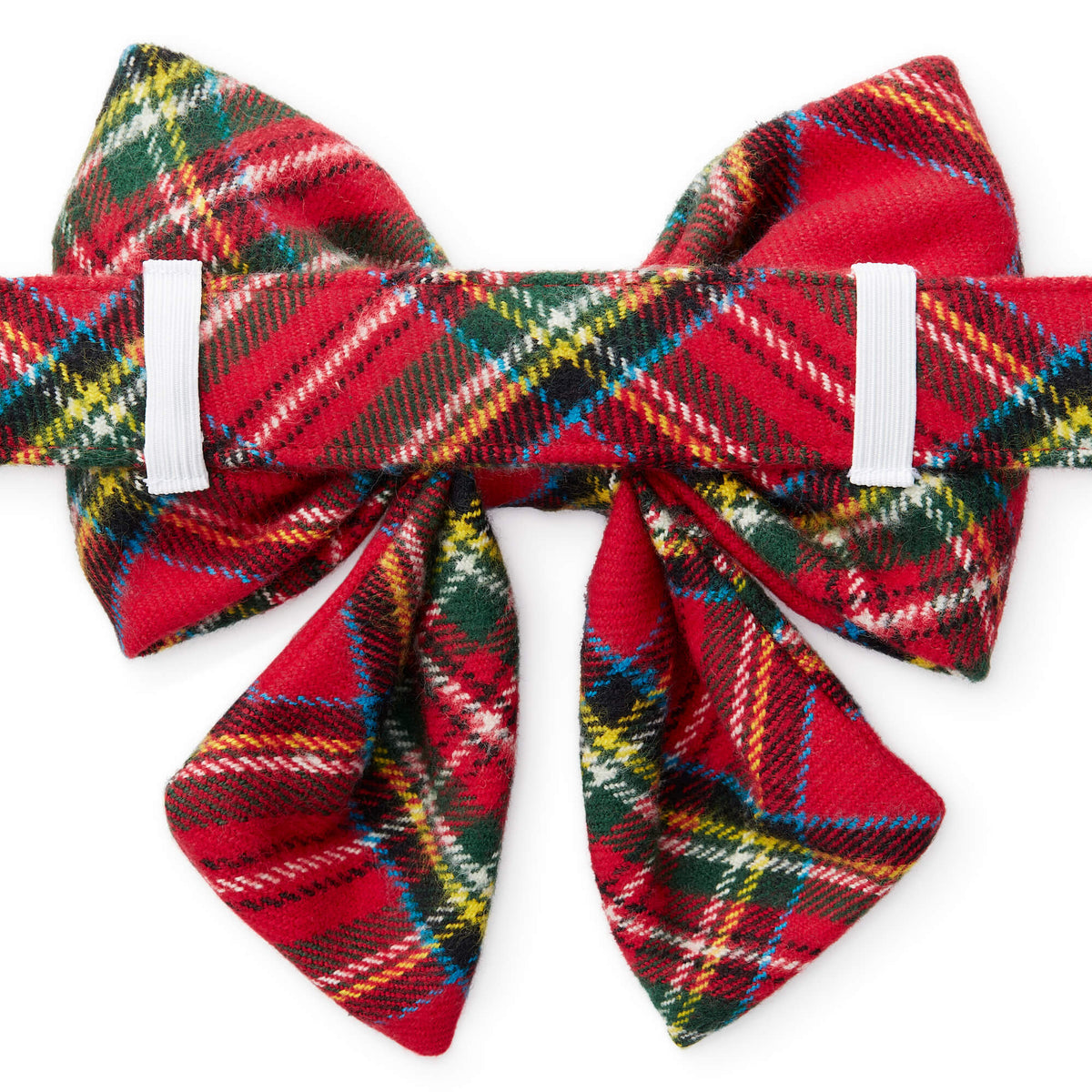 Red Tartan Plaid Flannel Dog Bow, Sailor Style Collar Attachment
